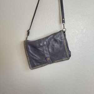 Costanza Rota Studded Leather Shoulder Crossbody Bag Wristlet Italy Black